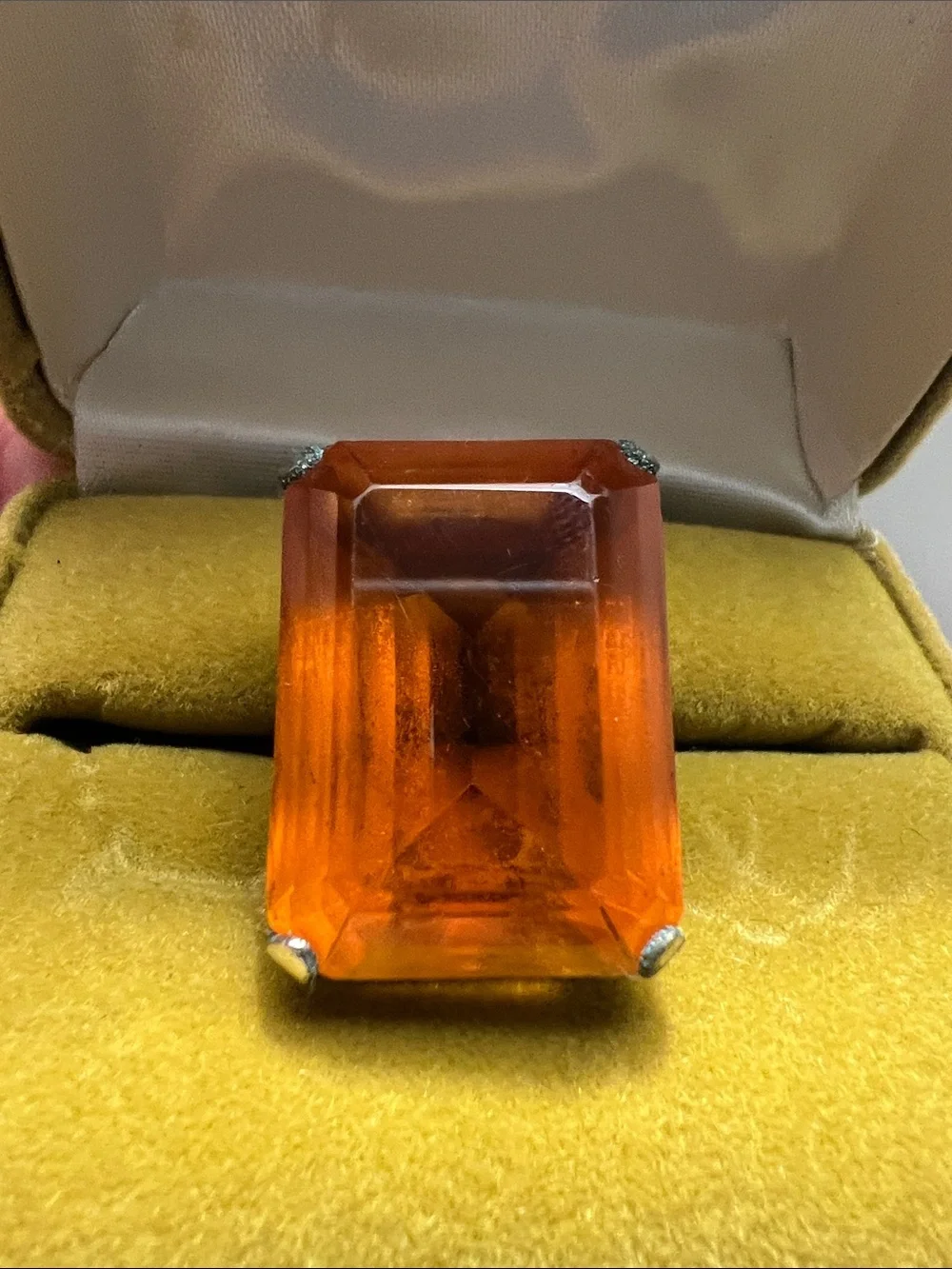 Bold Large Amber Faceted Cocktail Ring  -  Size 5 3/4 -  Heirloom Estate Vintage
